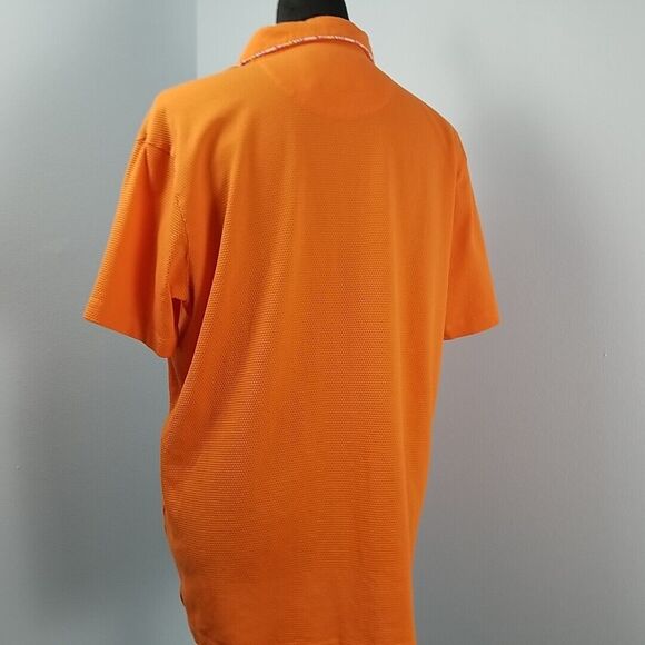 Visconti Black 1/4 Button Polo Shirt Mens XL Orange w/ Print Jacquard Interlock - Picture 4 of 7